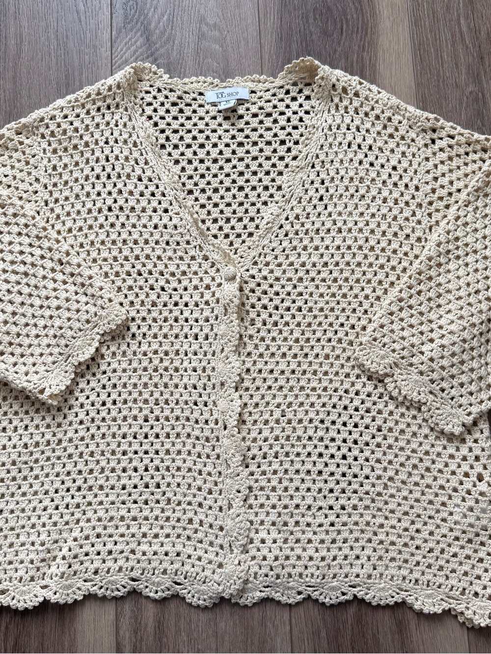 Vintage the TOG shop linen blend size XL Cream Crochet Openwork Sweater Cardigan